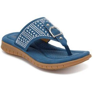 Soft Comfort Women's Rhinestone faux Suede Comfort Slide Sandal Blue 🆕